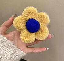 Шпилька-крабик для волосся хутряна, синя жовта