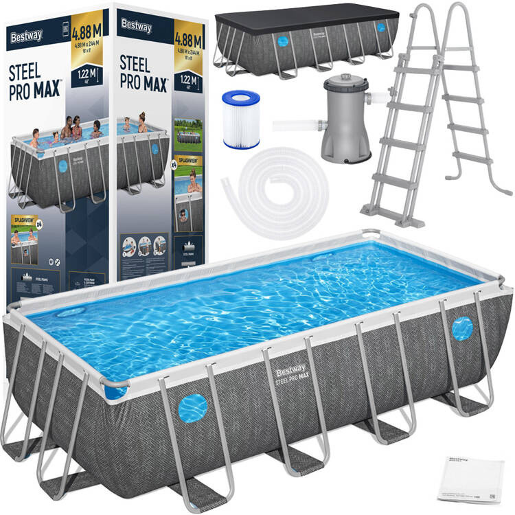Bestway Splashview Frame Pool 488x244x122cm Grey Rattan 10in1 561MB