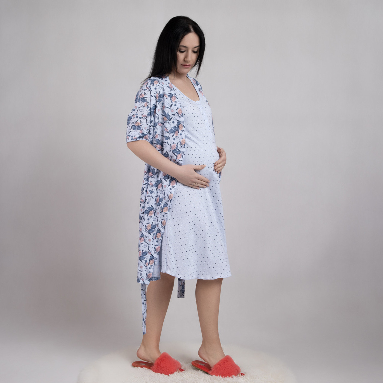 Жіночий комплект халат і сорочка, для вагітних і мам, що годують блакитний р.44-60