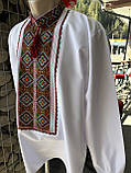 Чоловіча вишиванка розмір 56 ручної роботи довгий рукав біле домоткане полотно гуцульська вишивка, фото 2