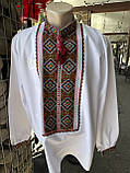 Чоловіча вишиванка розмір 56 ручної роботи довгий рукав біле домоткане полотно гуцульська вишивка, фото 4