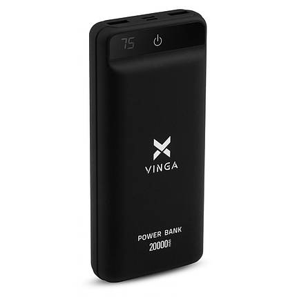 Батарея універсальна Vinga 20000 mAh QC3.0 Display soft touch black, фото 1