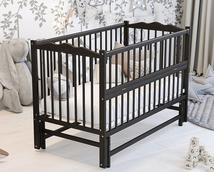 Дитяче ліжко для новонародженого малюка з дерева з регулюванням висоти для дітей до 3 років BabyRoom венге, фото 1