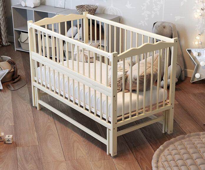 Дитяче ліжко для новонародженого малюка з дерева з регулюванням висоти для дітей до 3 років BabyRoom айворі, фото 1