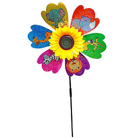 Дитячий вітрячок "Тварини" Bambi МR 1225-3 квітка діаметром 28 см, паличка 48 см, Toyman