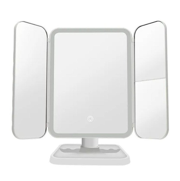 Дзеркало для макіяжу з трьома типами підсвітки з вбудованим акумулятором Потрійне LED дзеркало, фото 1