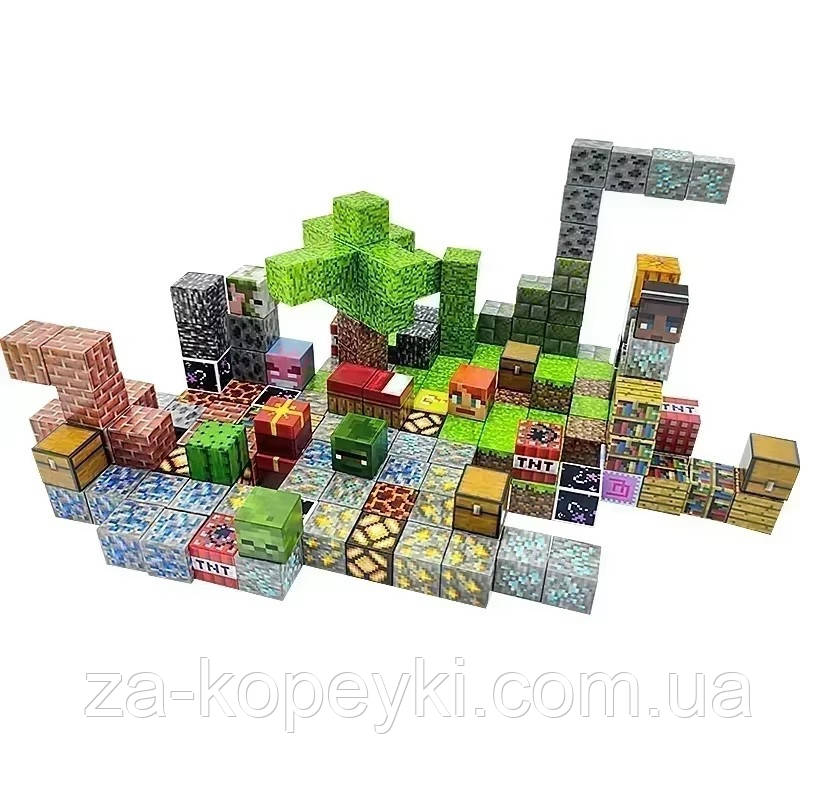 Дитячий конструктор магнітний Майнкрафт Magnetic Blocks Minecraft Магнітні кубики 150 блоків + 9 фігурок, фото 1