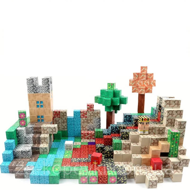 Дитячий конструктор магнітний Майнкрафт Magnetic Blocks Minecraft Магнітні кубики 180 блоків + 9 фігурок