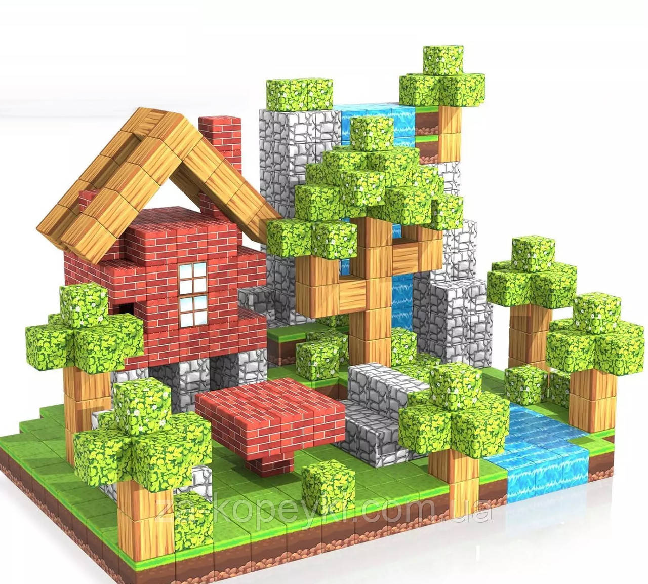 Дитячий конструктор магнітний Майнкрафт Magnetic Blocks Minecraft Магнітні кубики 210 блоків + 11 фігурок