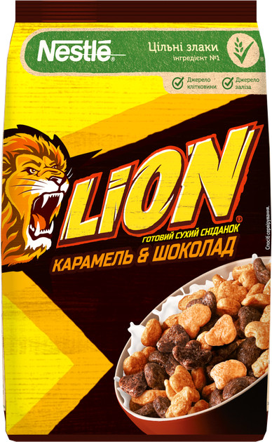 Сніданок сухий з вітамінами та мінеральними речовинами Карамель та шоколад Lion м/в 210г, фото 1