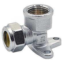 Кутник обтискний для мідних труб Comisa D 15x1/2" (ВР) з кріпленням до стіни 8106021