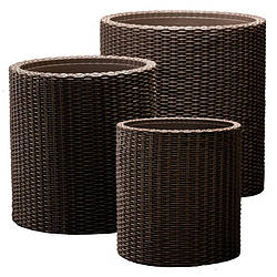 Комплект циліндричних горщиків для квітів Cylinder Planters S+M+L коричневі із пластику