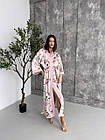 Жіночий халат кімоно довгий COSY Morning Bloom рожеві квіти на молочному