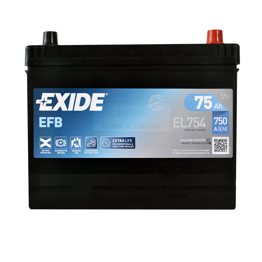 Автомобільний акумулятор EXIDE Start-Stop EFB Asia (EL754) 75Аh 750A R+ (D26)