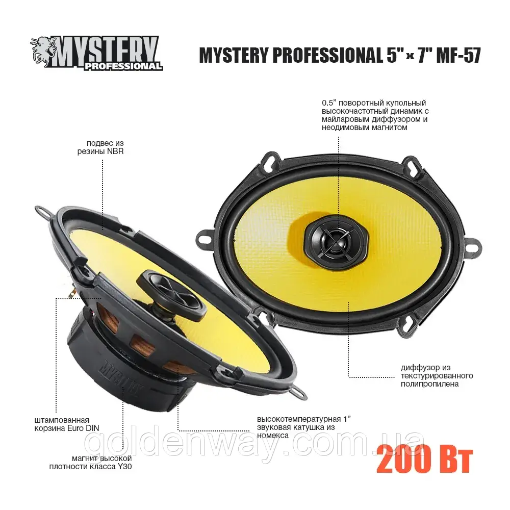 Автомобільна акустика Mystery MF-57 овальні коаксіальні динаміки середнього розміру 5"x7" дюймів 130x180 мм мм