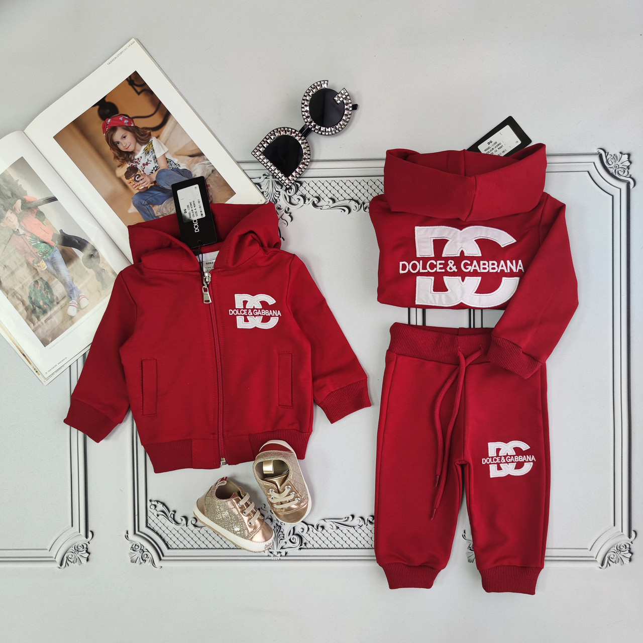 Дитячий червоний спортивний костюм Дольче Г для новонароджених, фото 1