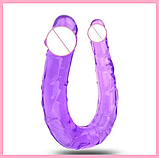 Двосторонній фаллос силіконовий фіолетовий, подвійний фалоїмітатор гнучкий, інтимні іграшки, фото 2