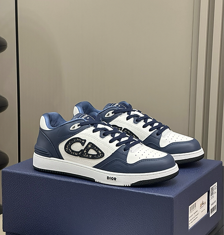 Чоловічі сині білі шкіряні кросівки Dior B57 Oblique з написом кеди Діор, фото 1