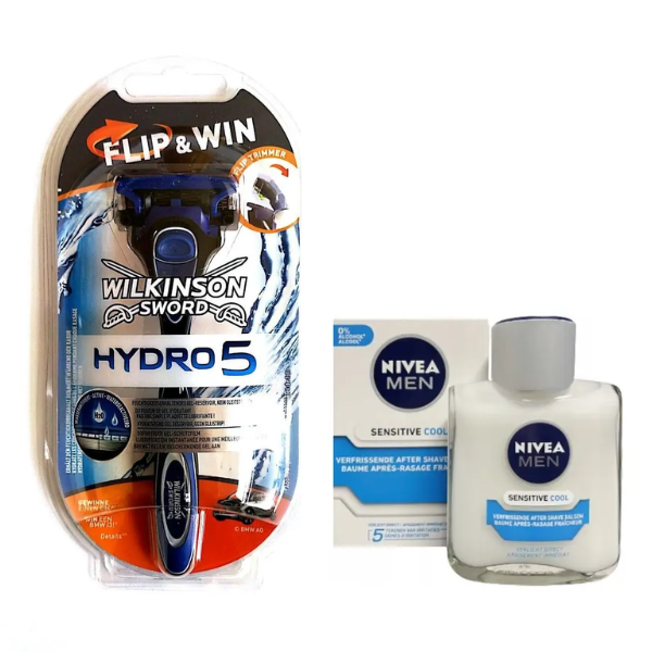 Станок Wilkinson Sword Hydro 5 Flip&Win + Nivea Men Sensitive Cooling бальзам після гоління 100 мл