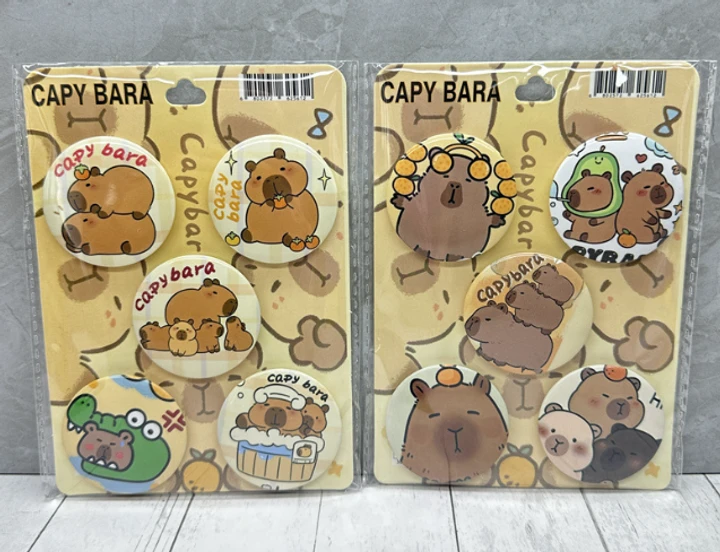 Набір значків Капібара Capybara фан піни на одяг, пенал, рюкзак 5 штук випадковий набір