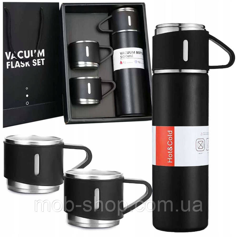 Дорожній термос із 3 чашками Vacuum Bottle 500 мл для великої компанії