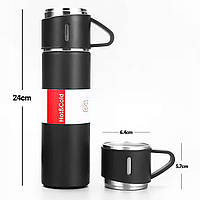 Дорожній термос із 3 чашками Vacuum Bottle 500 мл для великої компанії, фото 5