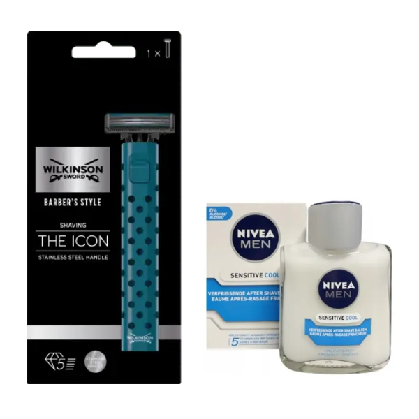 Станок для гоління Wilkinson Sword Barber's Style The Icon + Nivea Men Sensitive Cooling бальзам після гоління 100 мл