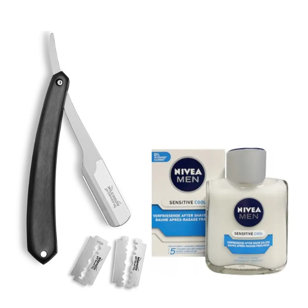Небезпечна бритва Wilkinson Sword Barber's Style The Pioneer + 5 лез + Nivea Men Sensitive Cooling бальзам після гоління 100 мл