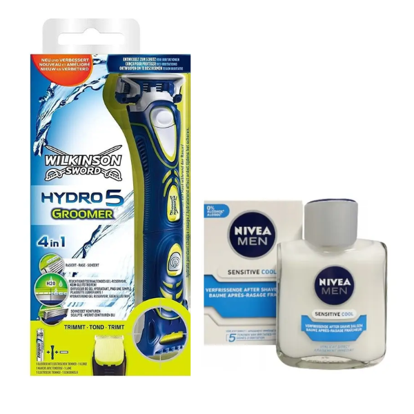 Станок для гоління Wilkinson Sword Hydro 5 Groomer (1 касета) + Nivea Men Sensitive Cooling бальзам після гоління 100 мл