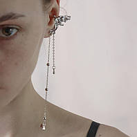 Ельфійська кафа на вушко фентезі кафа у вигляді крила казкова кафа-обманка з асиметричними ланцюжками срібляста кліпса аніме стиль