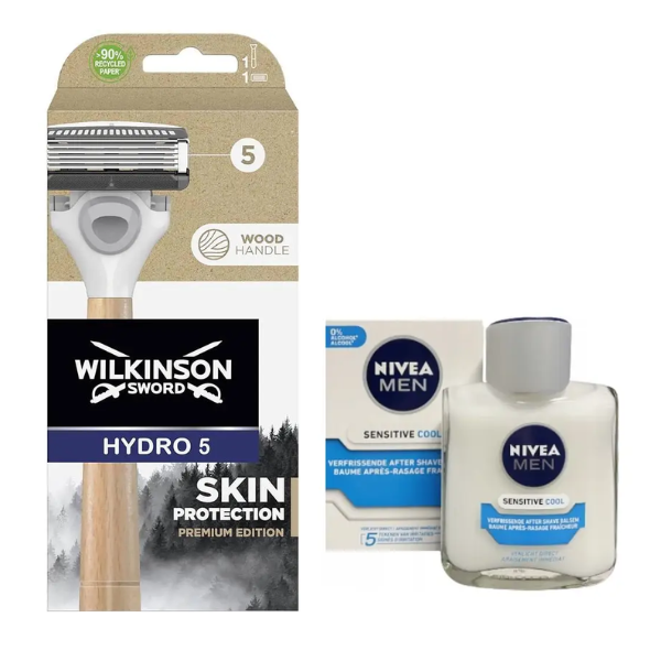 Станок для гоління Wilkinson Sword Hydro 5 Skin Protection Premium Edition + Nivea Men Sensitive Cooling бальзам після гоління