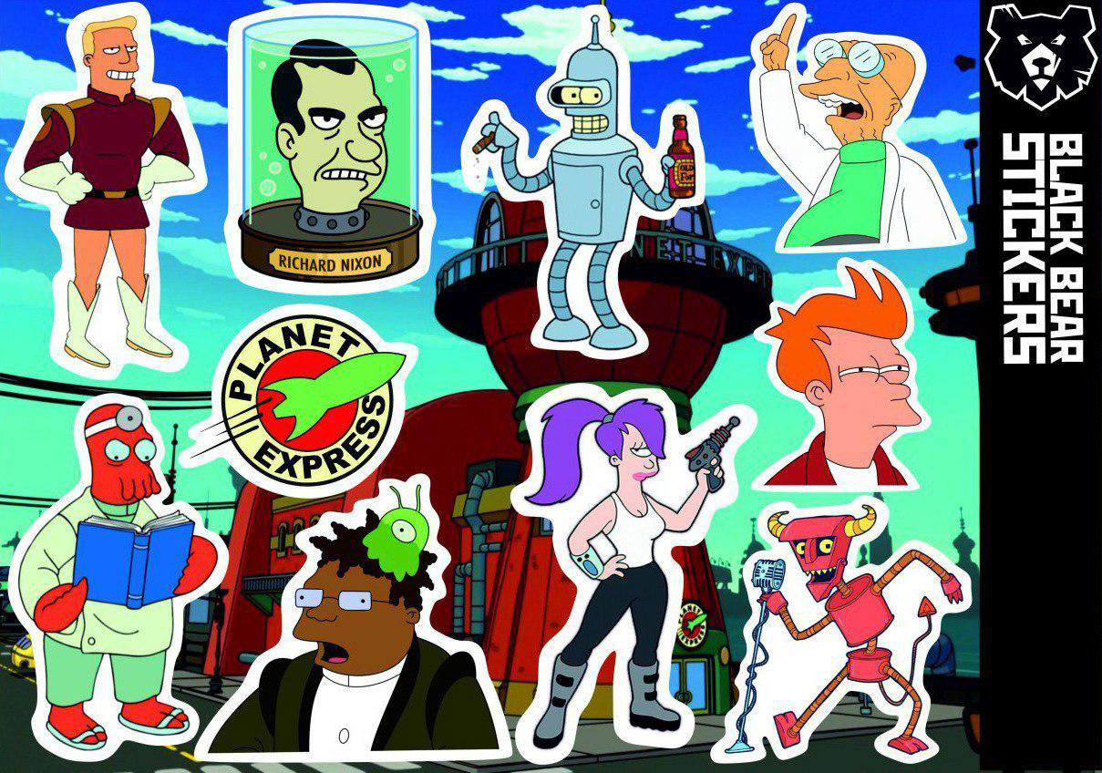 Стікерпак "Futurama", Футурама, стікери вологостійкі, наклейки, Фрай, Бендер, Ліла