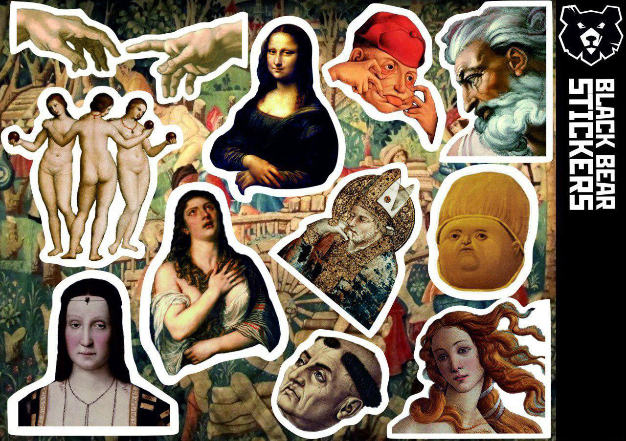 Стікерпак "Мистецтво: Мона Ліза", стікери вологостійкі, наклейки