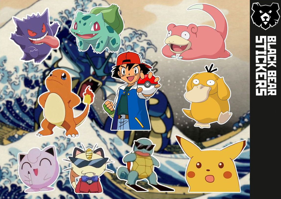 Стікерпак "Pokémon", Покемони, Пикачу, стікери вологостійкі, наклейки, аніме