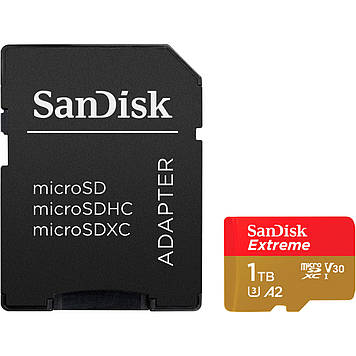 Карта пам'яті 1TB microSDXC UHS-I U3 A2 SanDisk Extreme SDSQXAV-1T00-GN6MA, швидкість читання 190 МБ/с, запис 130 МБ/с