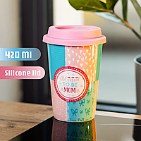 Керамічний стакан 420 мл Blessed to be mom із силіконовою кришкою та отвором для трубочки