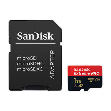 Карта пам'яті 1TB microSDXC UHS-I U3 A2 SanDisk Extreme Pro SDSQXCD-1T00-GN6MA, швидкість читання 200 МБ/с, клас U3