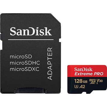 Карта пам'яті 128 ГБ microSDXC UHS-I U3 A2 SanDisk Extreme Pro SDSQXCD-128G-GN6MA, швидкість читання 200 МБ/с