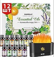 Ефірне Масло 12 шт по 5 мл Haholi Oils Англія та Аромадіфузор з ефектом полум'я Натуральні масла