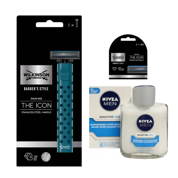 Станок Wilkinson Sword Barber's Style The Icon + 4 касети + Nivea Men Sensitive Cooling бальзам після гоління 100 мл