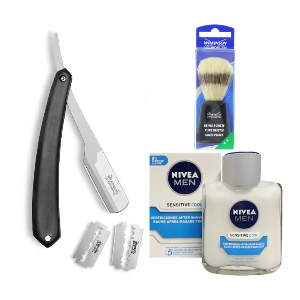 Небезпечна бритва Wilkinson Sword Barber's Style The Pioneer + Помазок + Nivea Men Sensitive Cooling бальзам