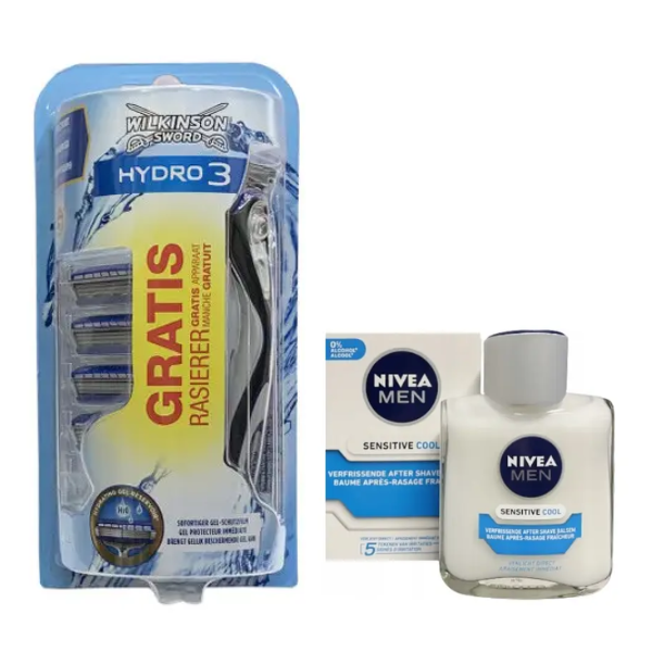 Станок Wilkinson Hydro 3 (5 картриджів) + Nivea Men Sensitive Cooling бальзам після гоління 100 мл