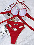 Жіночий червоний купальник, червоний купальник з щільною чашкою, фото 3