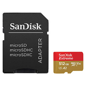 Карта пам'яті 512 ГБ microSDXC UHS-I U3 A2 SanDisk Extreme SDSQXAV-512G-GN6MA, швидкість читання 190 МБ/с, клас U3