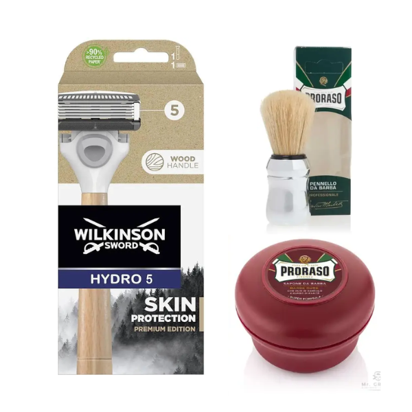 Hydro 5 Skin Protection Premium Edition + Proraso помазок + мило для гоління Proraso з сандаловим маслом 150 мл