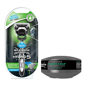Чоловічий станок для гоління Wilkinson (Schick) Hydro 5 Sense 1 картридж + Мило для гоління Wilkinson Sword для чутливої шкіри