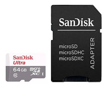 Карта пам'яті 64ГБ Class 10 microSDXC SanDisk Ultra SDSQUNR-064G-GN3MA, швидкість до 100 МБ/с, водонепроникна