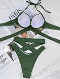 Жіночий купальник кольору хакі, зелений роздільний купальник, купальник захисного кольору, фото 3