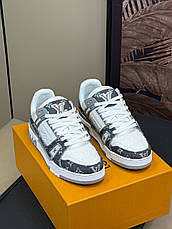 Чоловічі сірі білі шкіряні кросівки Louis Vuitton LV Trainers кеди Луї Віттон, фото 6