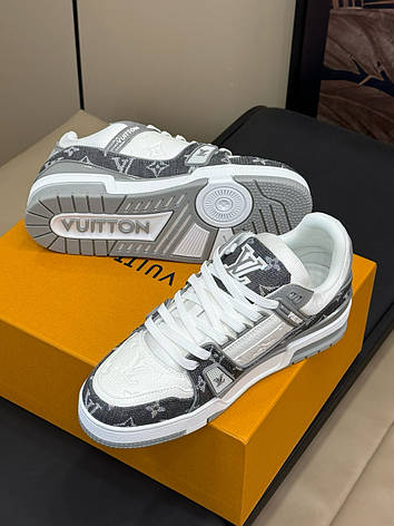 Чоловічі сірі білі шкіряні кросівки Louis Vuitton LV Trainers кеди Луї Віттон, фото 1
